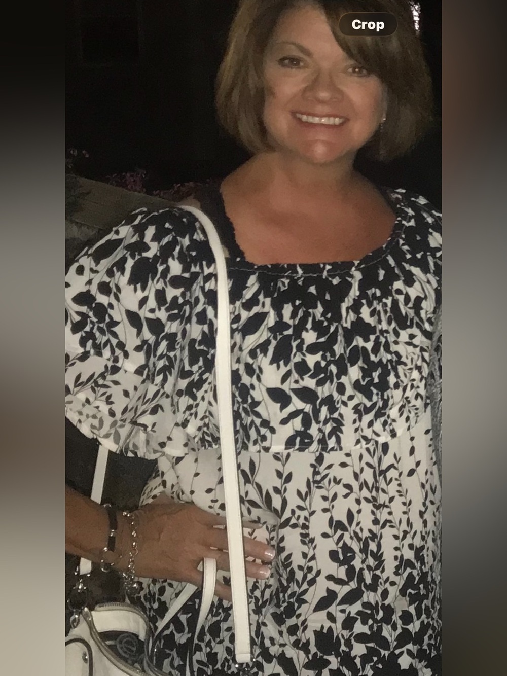 CHARLIE B Black and White Ruffled Off-Shoulder Tunic
